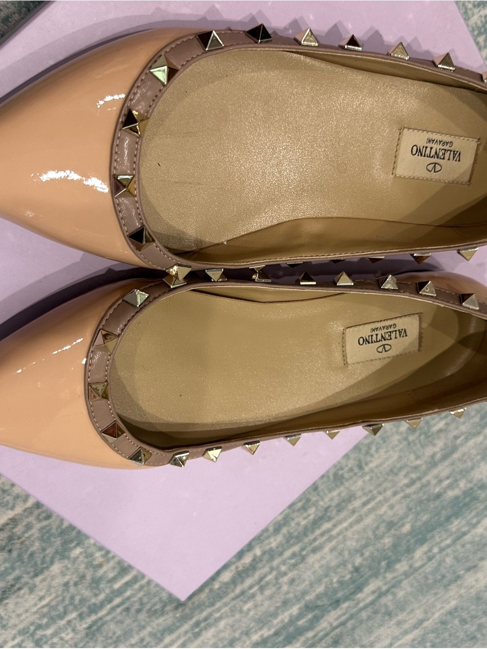 Valentino Garavani Nude Rockstud Pointed Toe Flats